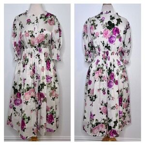 LoveShackFancy Cristabel Floral Silk Cotton Midi Dress Size Small White Pink